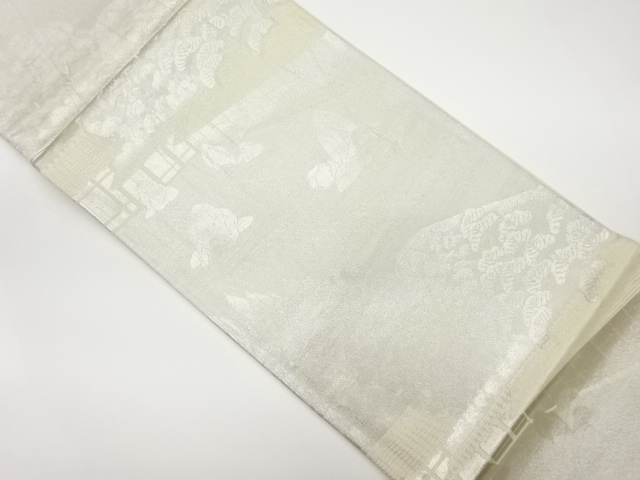 JAPANESE KIMONO / VINTAGE FUKURO OBI / WOVEN SCENERY OF ZEN GARDEN